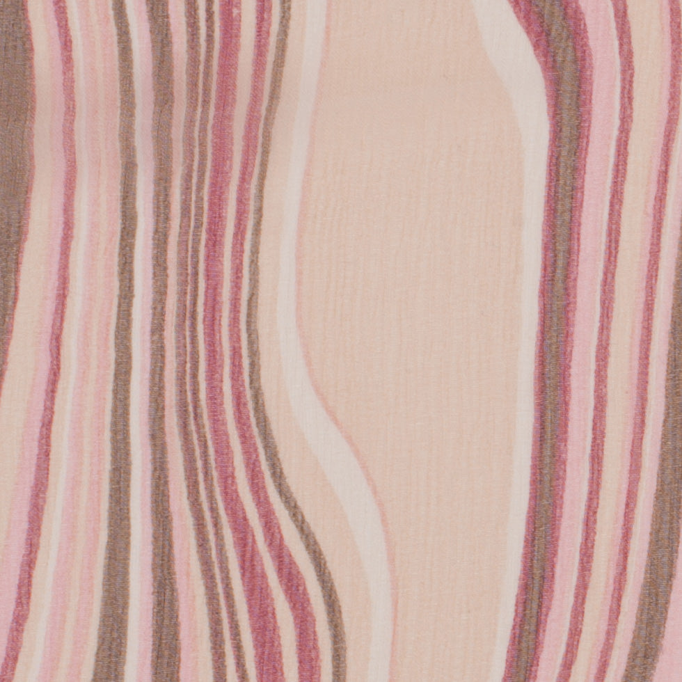 Pink Multicolor Striped Crinkled Silk Chiffon - Detail