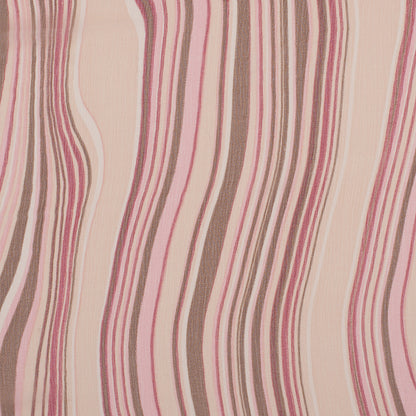 Pink Multicolor Striped Crinkled Silk Chiffon