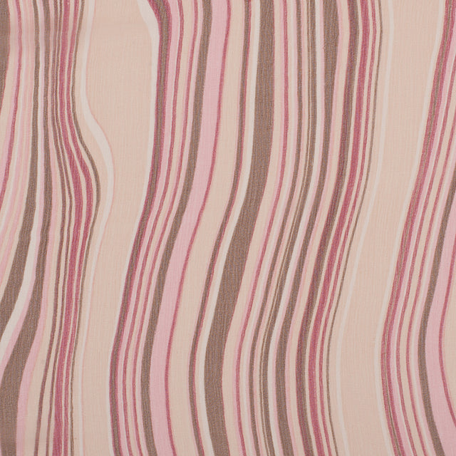 Pink Multicolor Striped Crinkled Silk Chiffon