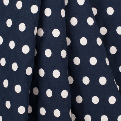 Midnight Blue and Ivory Polka Dot Cotton Blend Woven - Folded