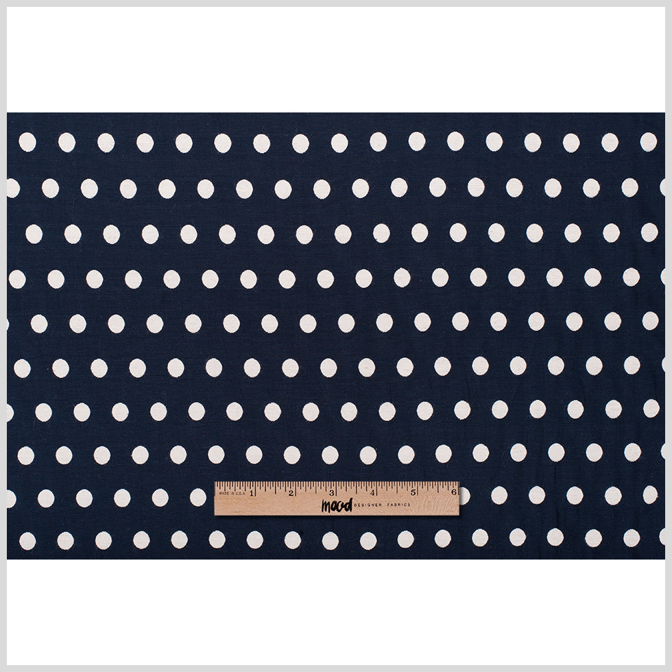 Midnight Blue and Ivory Polka Dot Cotton Blend Woven - Full