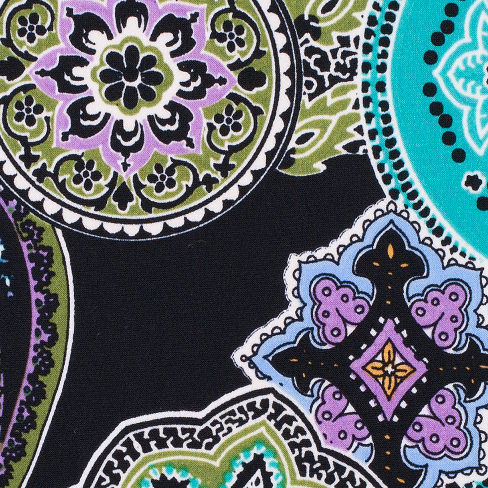 Turquoise/Purple/Black Paisley Stretch Polyester Jersey Detail