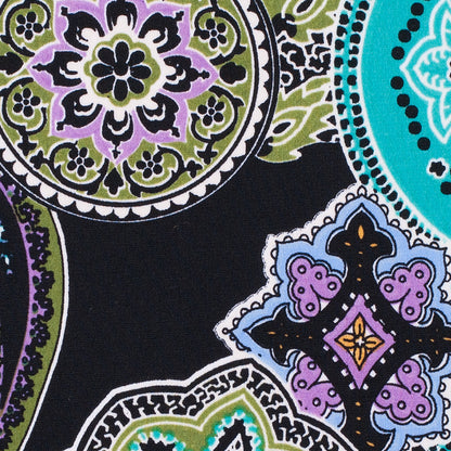 Turquoise/Purple/Black Paisley Stretch Polyester Jersey Detail
