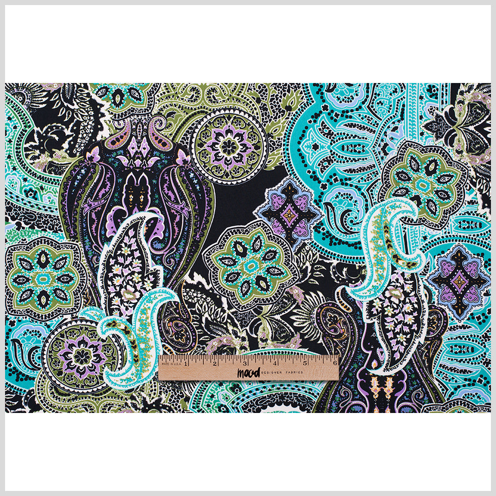 Turquoise/Purple/Black Paisley Stretch Polyester Jersey Full