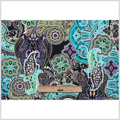 Turquoise/Purple/Black Paisley Stretch Polyester Jersey Full