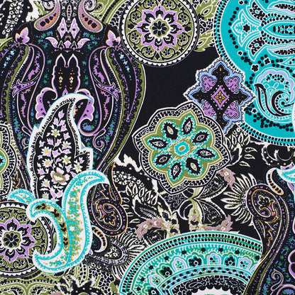 Turquoise/Purple/Black Paisley Stretch Polyester Jersey