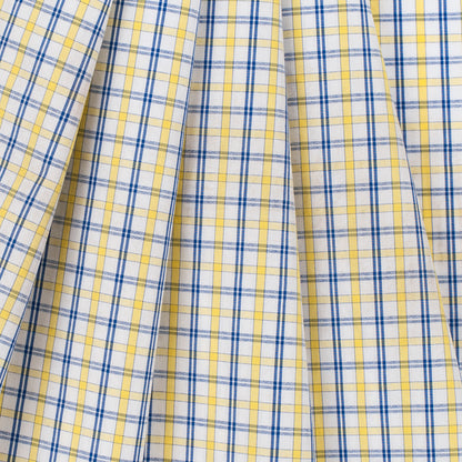 White/Primary Blue/Lemon Peel Plaid Cotton Shirting - Folded
