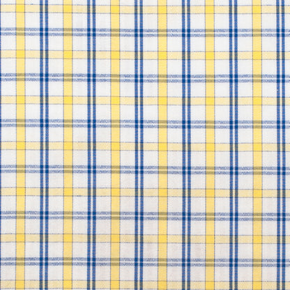 White/Primary Blue/Lemon Peel Plaid Cotton Shirting - Detail
