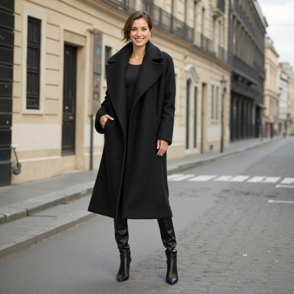 Wool/Cashmere Coating - Black, Made in Italy - Alberini Collection