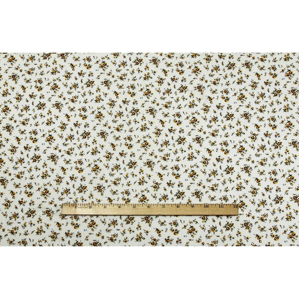 Yellow/White Floral Herringbone Combed Cotton Dobby Jacquard - Folded