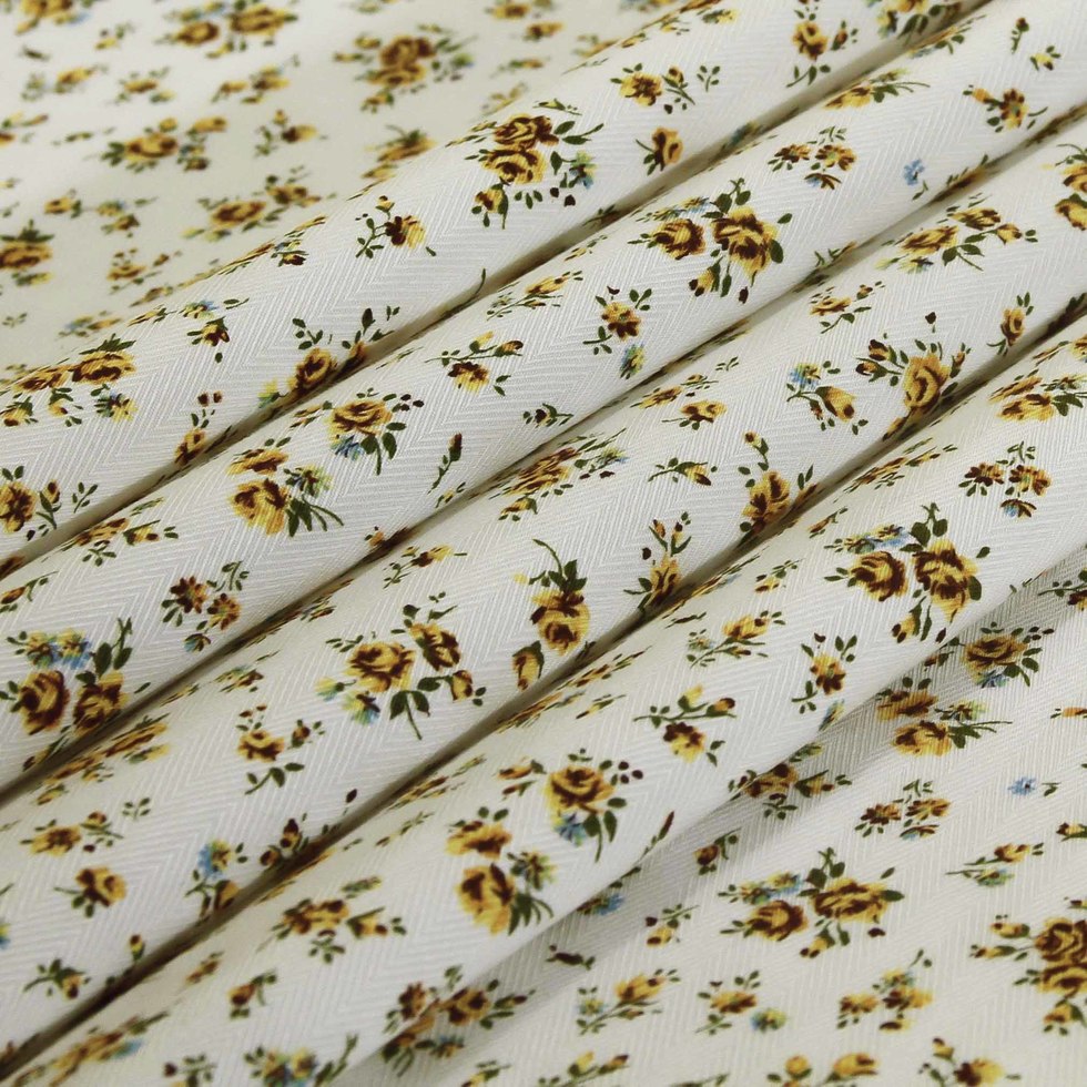 Yellow/White Floral Herringbone Combed Cotton Dobby Jacquard - Detail