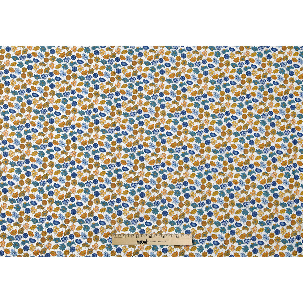 Mustard Floral Printed Combed Cotton Voile Folded