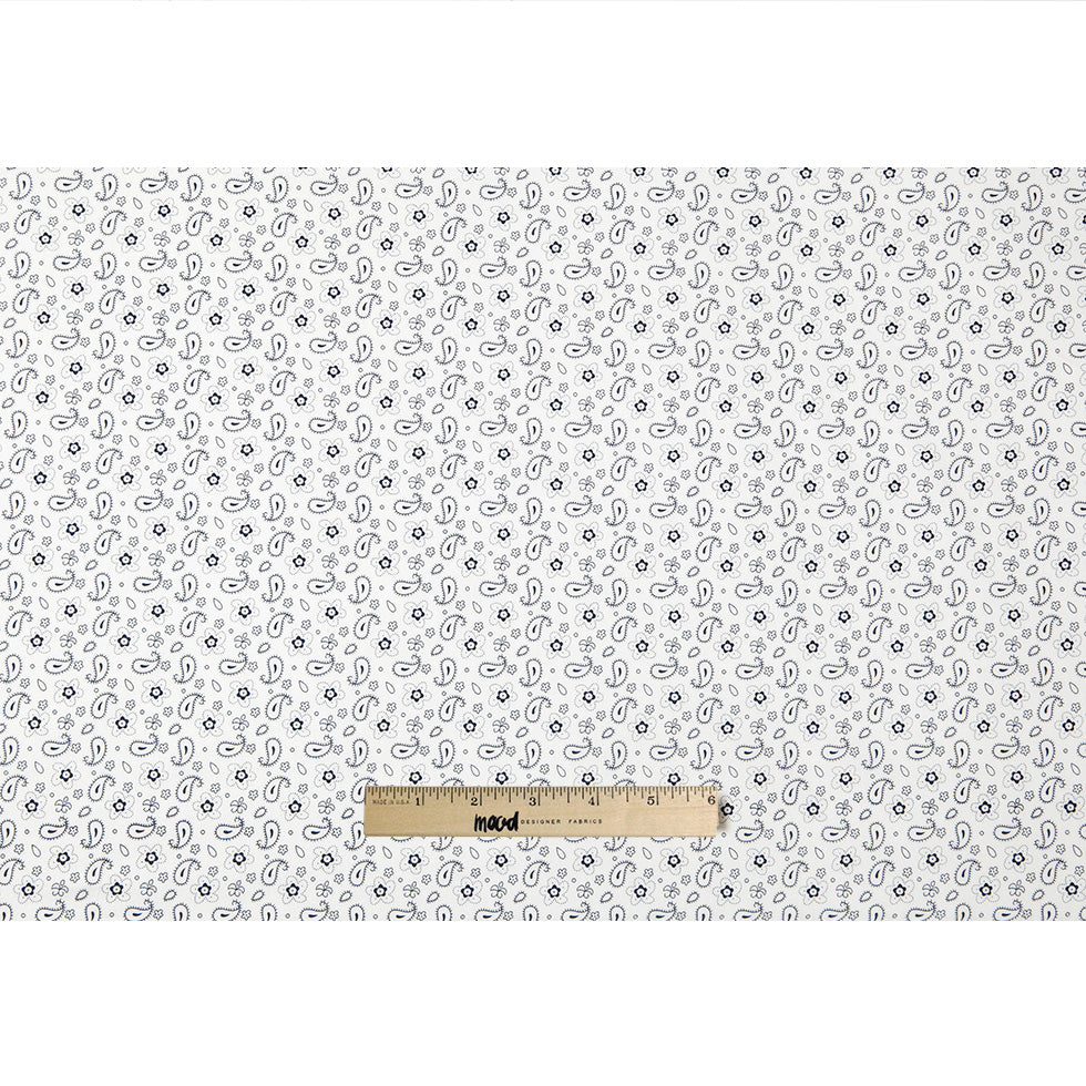 White/Navy Paisley Combed Cotton Sateen Full