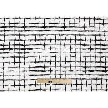 White/Black Abstract Grid Rayon-Cotton Poplin - Folded