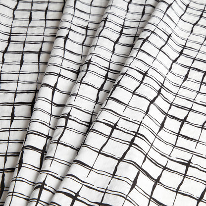 White/Black Abstract Grid Rayon-Cotton Poplin - Detail
