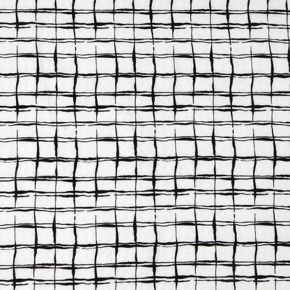 White/Black Abstract Grid Rayon-Cotton Poplin