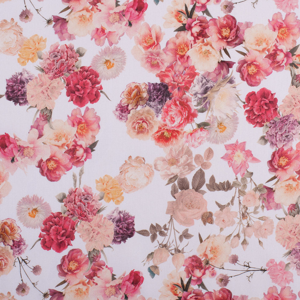 Pink Posies Digitally Printed Mercerized Stretch Cotton Woven