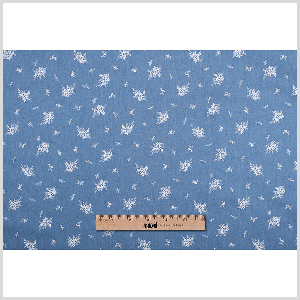 Dusted Blue Floral Bouquet Cotton-Poly Chambray Folded