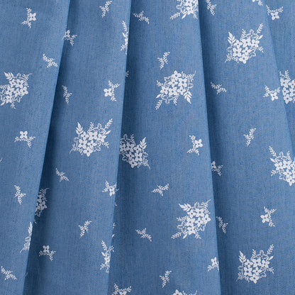 Dusted Blue Floral Bouquet Cotton-Poly Chambray Detail