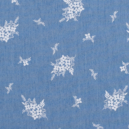 Dusted Blue Floral Bouquet Cotton-Poly Chambray Full