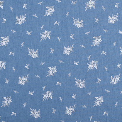 Dusted Blue Floral Bouquet Cotton-Poly Chambray
