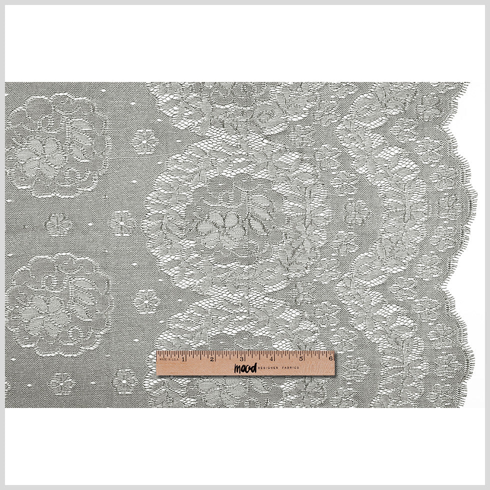 Anna Sui Black and Ecru Floral Scallop-Edged Lace - Folded