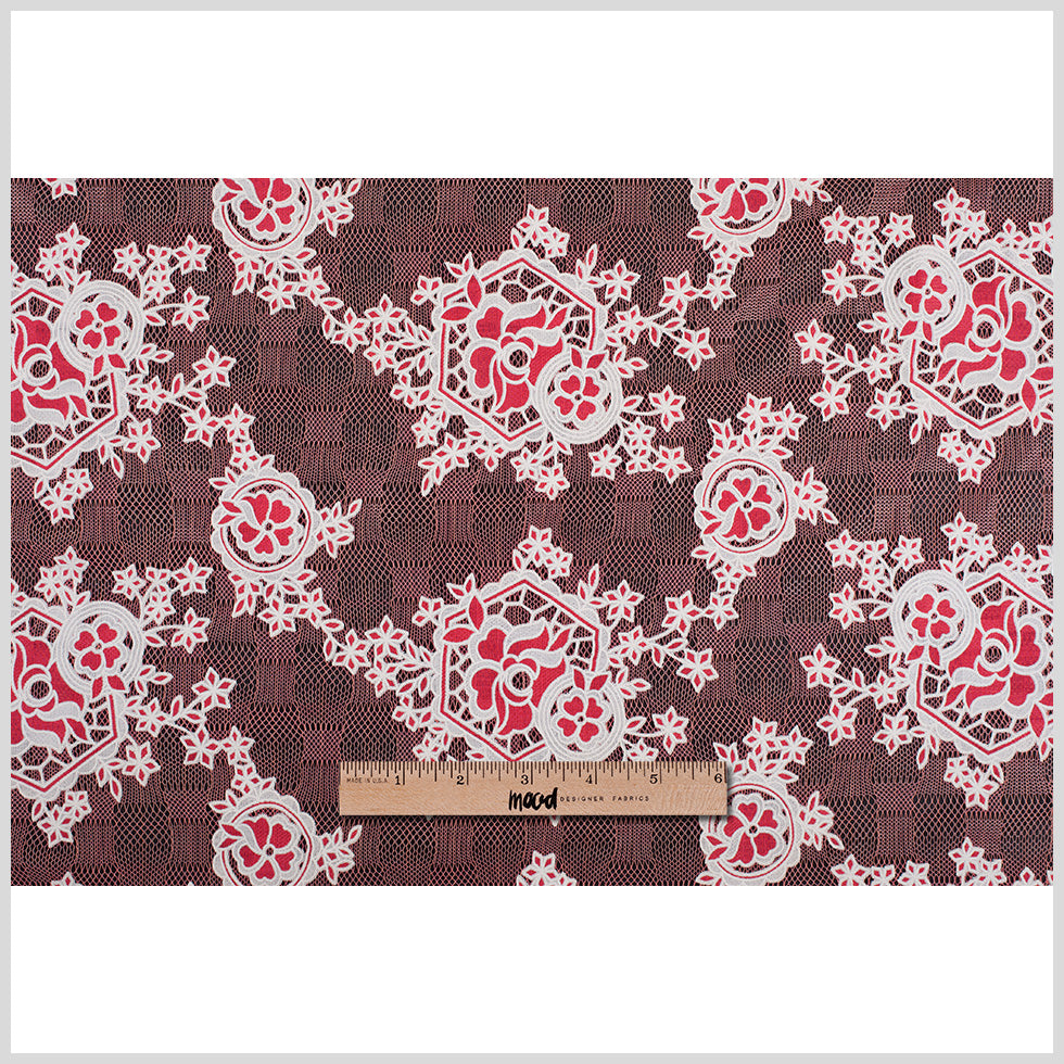 Famous NYC Designer Poppy/Oyster Floral Lace on Geometric Mesh - Full