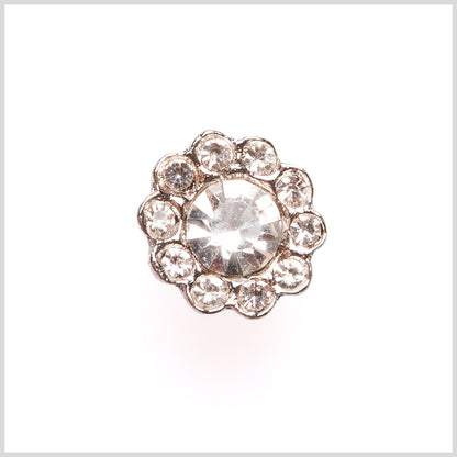 Silver/Clear Rhinestoned Metal Shank Back Button - 22L/14mm