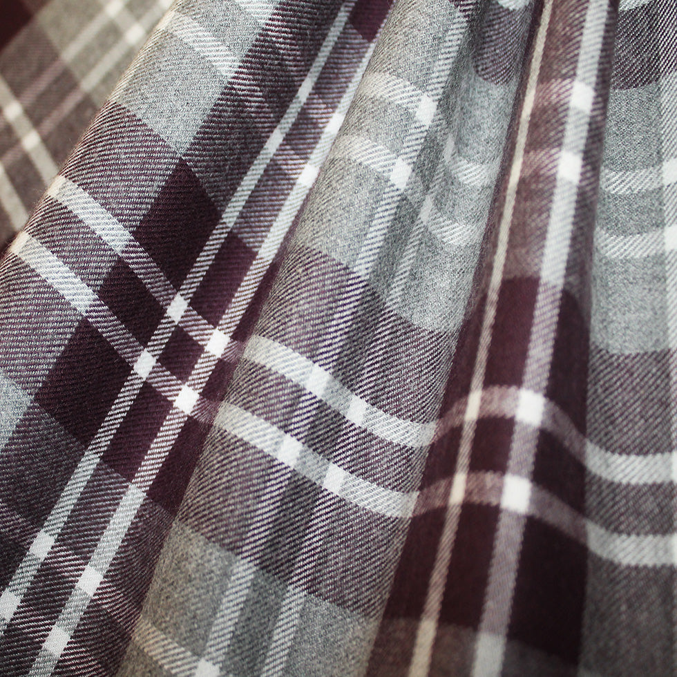 Maroon/Gray Tartan Plaid Cotton Flannel - Folded