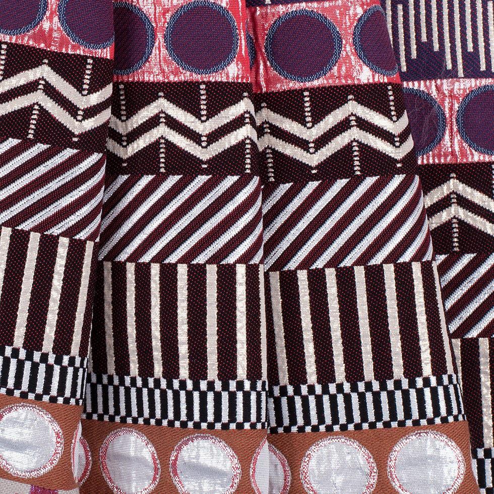 French Metallic Red/Beige Striped Geometric Jacquard Detail