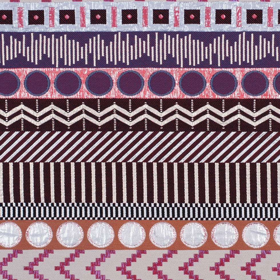 French Metallic Red/Beige Striped Geometric Jacquard