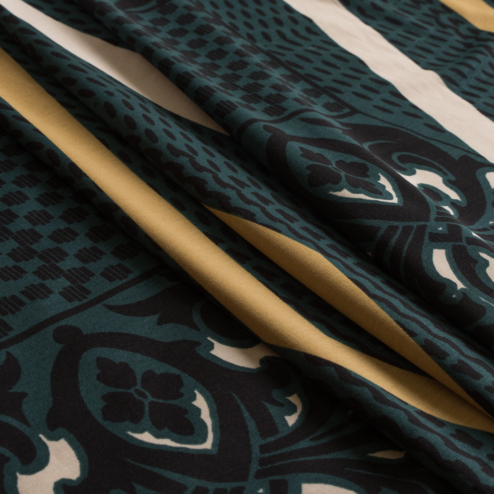 Black/Bayberry Ornamental Abstract Viscose Jersey Panels - Folded