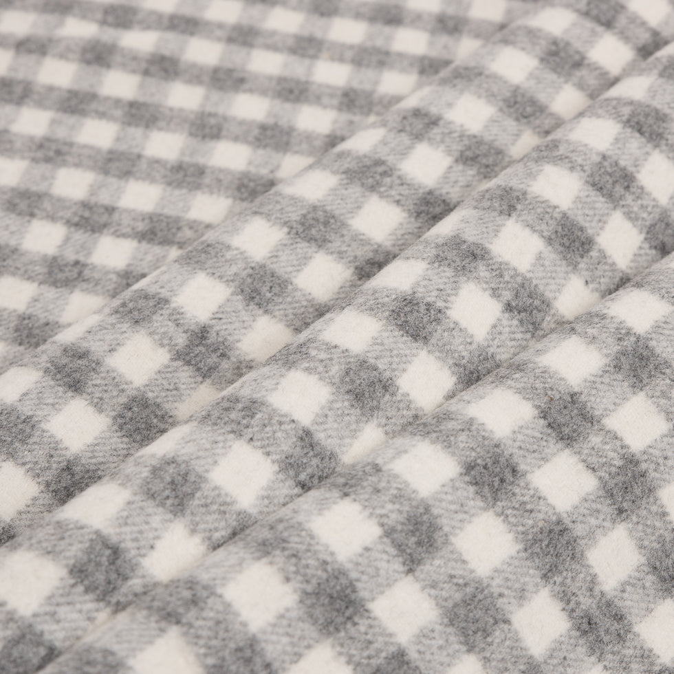 Gray/Off-White Checkered Brushed Wool Coating w/ Gray Fleece Backing Folded