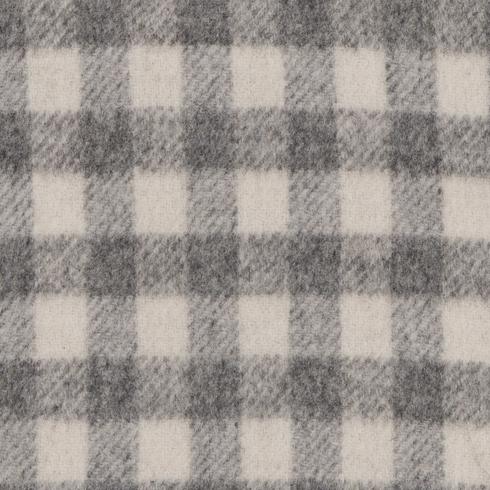 Gray/Off-White Checkered Brushed Wool Coating w/ Gray Fleece Backing Detail