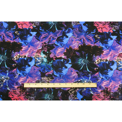 Rich Purple/Blue Floral Digitally Printed Stretch Neoprene/Scuba Knit Folded