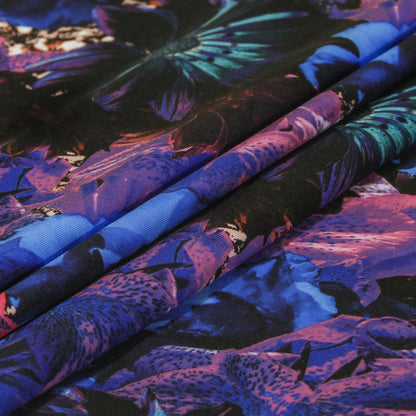 Rich Purple/Blue Floral Digitally Printed Stretch Neoprene/Scuba Knit Detail