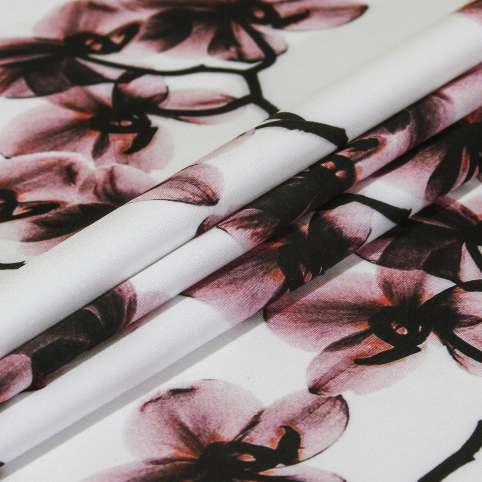 Pink X-Ray Roses Digitally Printed on Stretch Neoprene/Scuba Knit - Detail