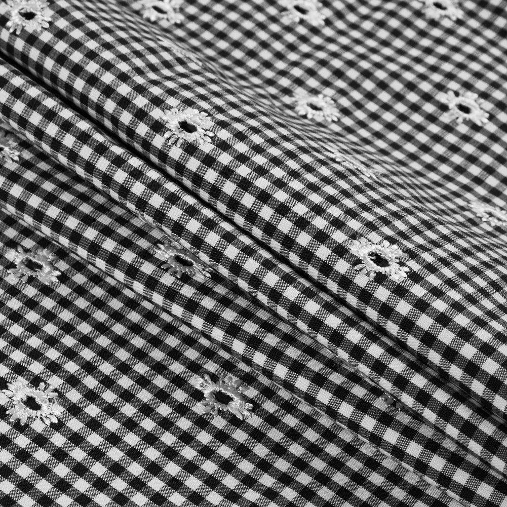 Embroidered Cotton Eyelet with a Gingham Printed Backdrop - Detail