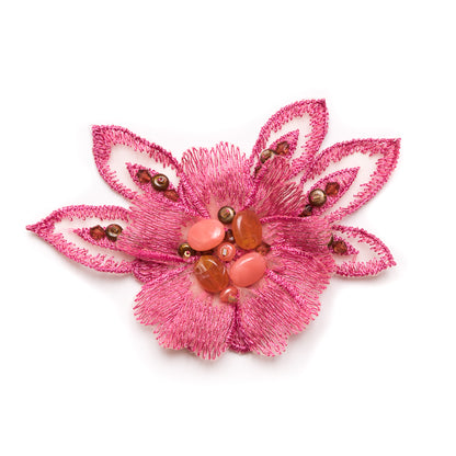 Pink Beaded Flower Applique - 5"