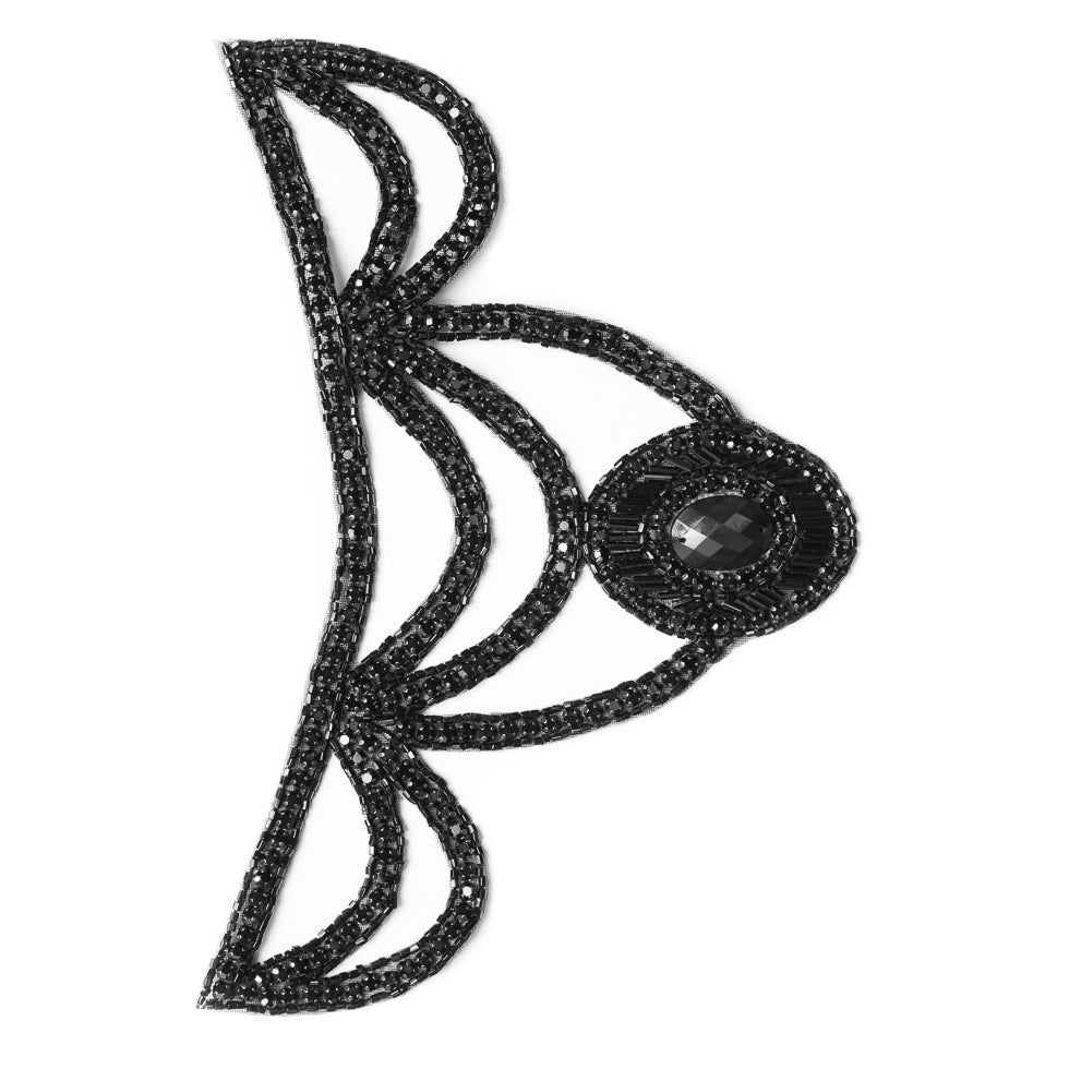 Black Beaded Rhinestone Applique - 8.25"