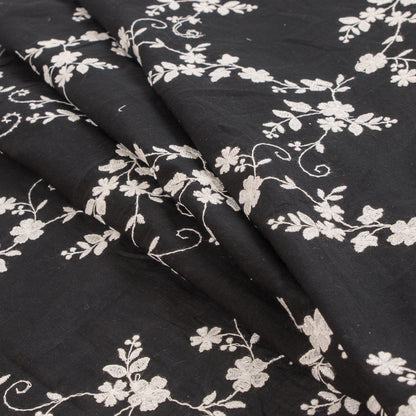 Black/White Floral Embroidered Cotton Voile Folded