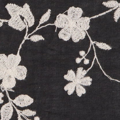 Black/White Floral Embroidered Cotton Voile Detail