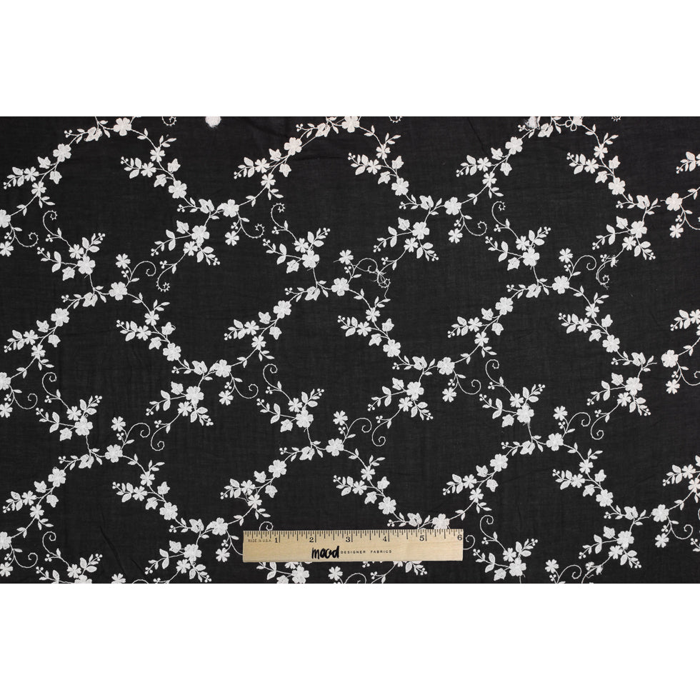 Black/White Floral Embroidered Cotton Voile Full