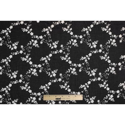 Black/White Floral Embroidered Cotton Voile Full
