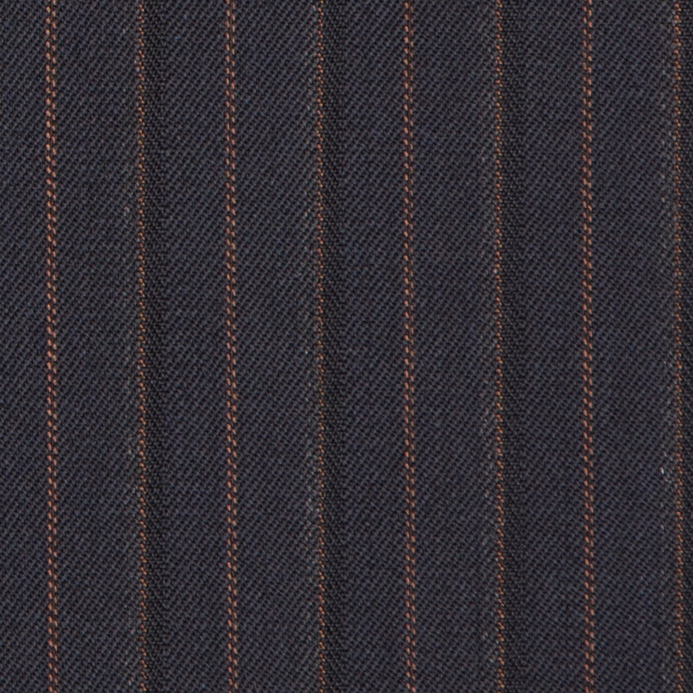 Quality Blue/Orange Pinstriped Super 180 Wool Suiting Detail