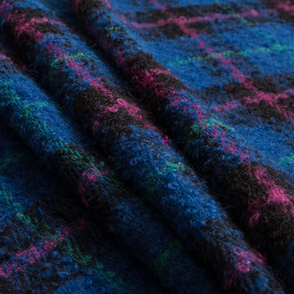 Imperial Blue/Fuchsia Plaid Wool Mohair Folded