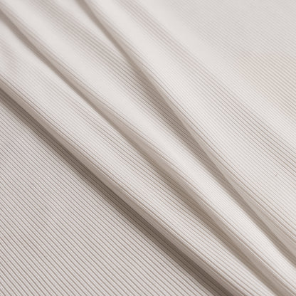 Italian White Creme Stretch Viscose Ribbed Knit Folded