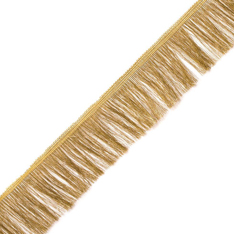 Gold Metallic Polyester Fringe Trim - 2.25"