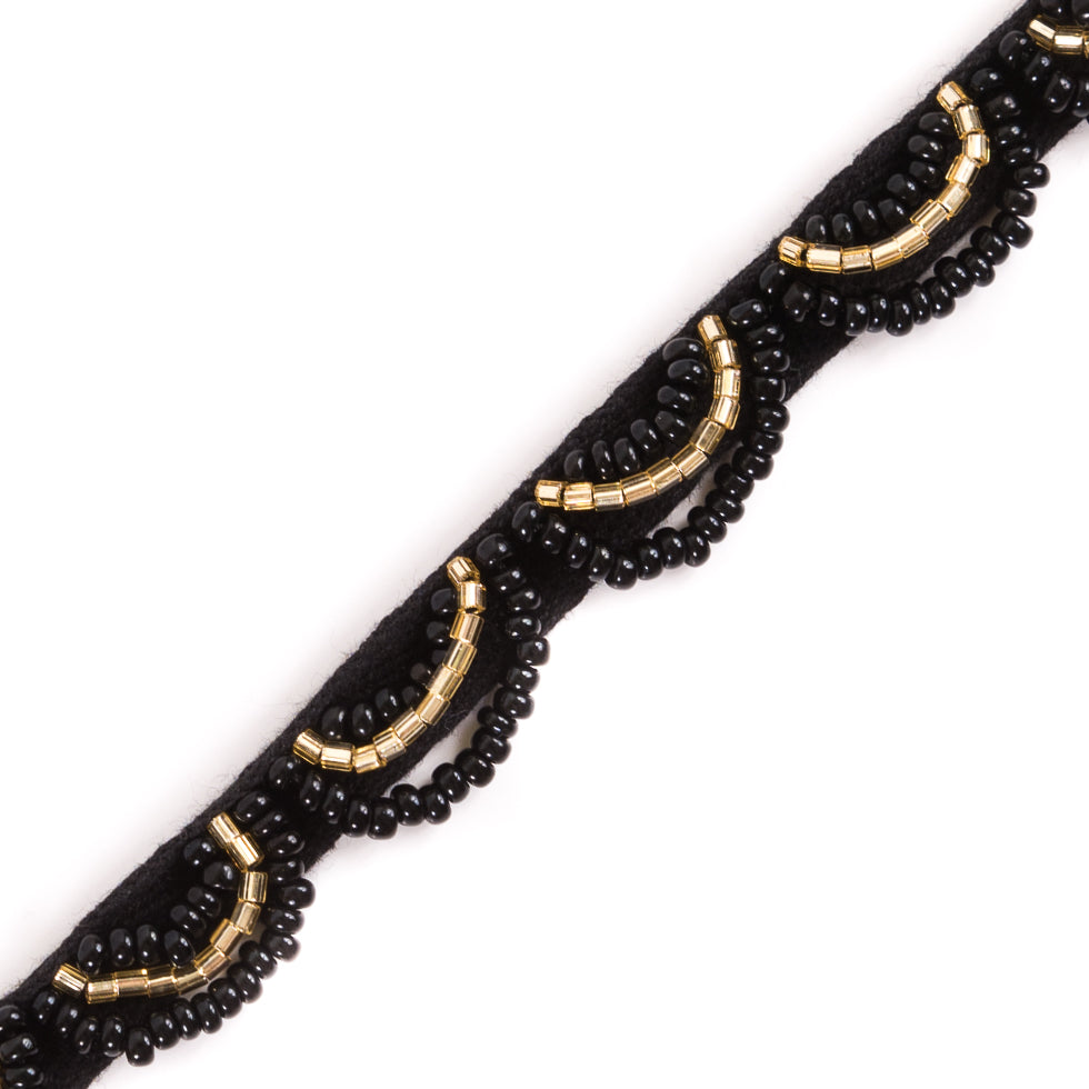 Black and Gold Beaded Scalloped Trim - 0.5 - Detail