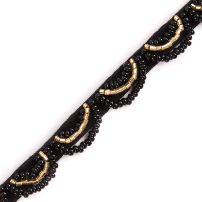 Black and Gold Beaded Scalloped Trim - 0.5 - Detail